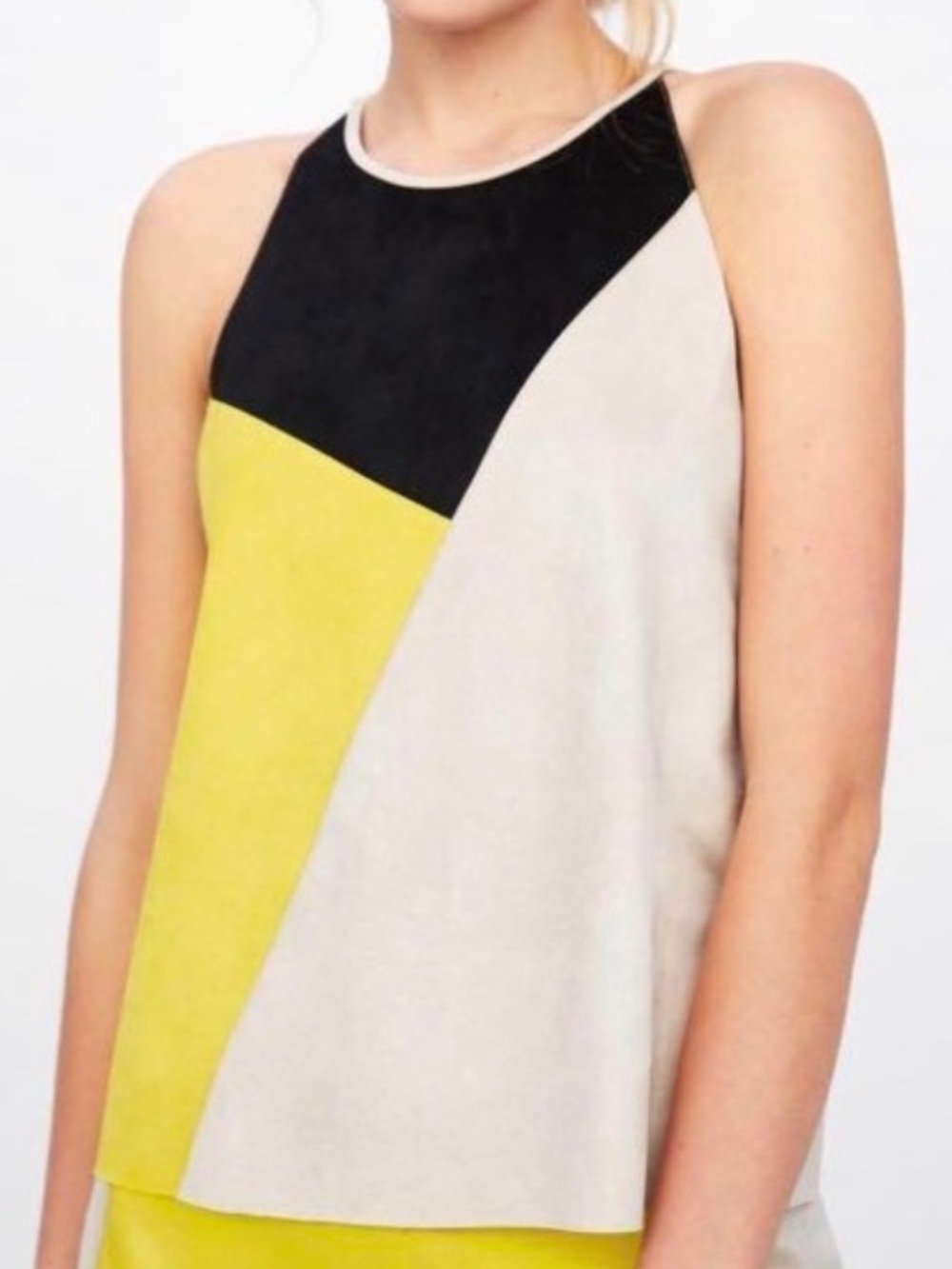 Zara Colorblock Sleeveless Tank in Yellow, Black & Cream